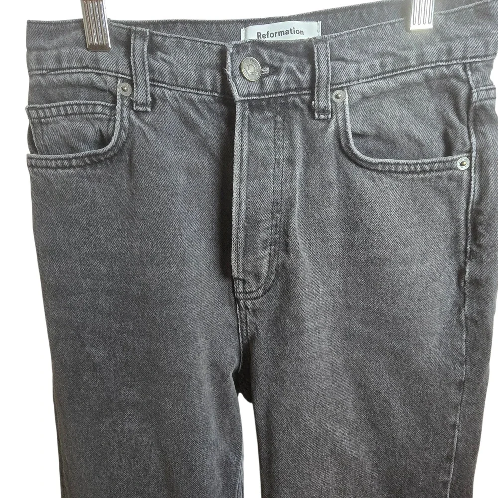 Reformation Cynthia High Rise‎ Straight Jeans Gray Patch Detail 26